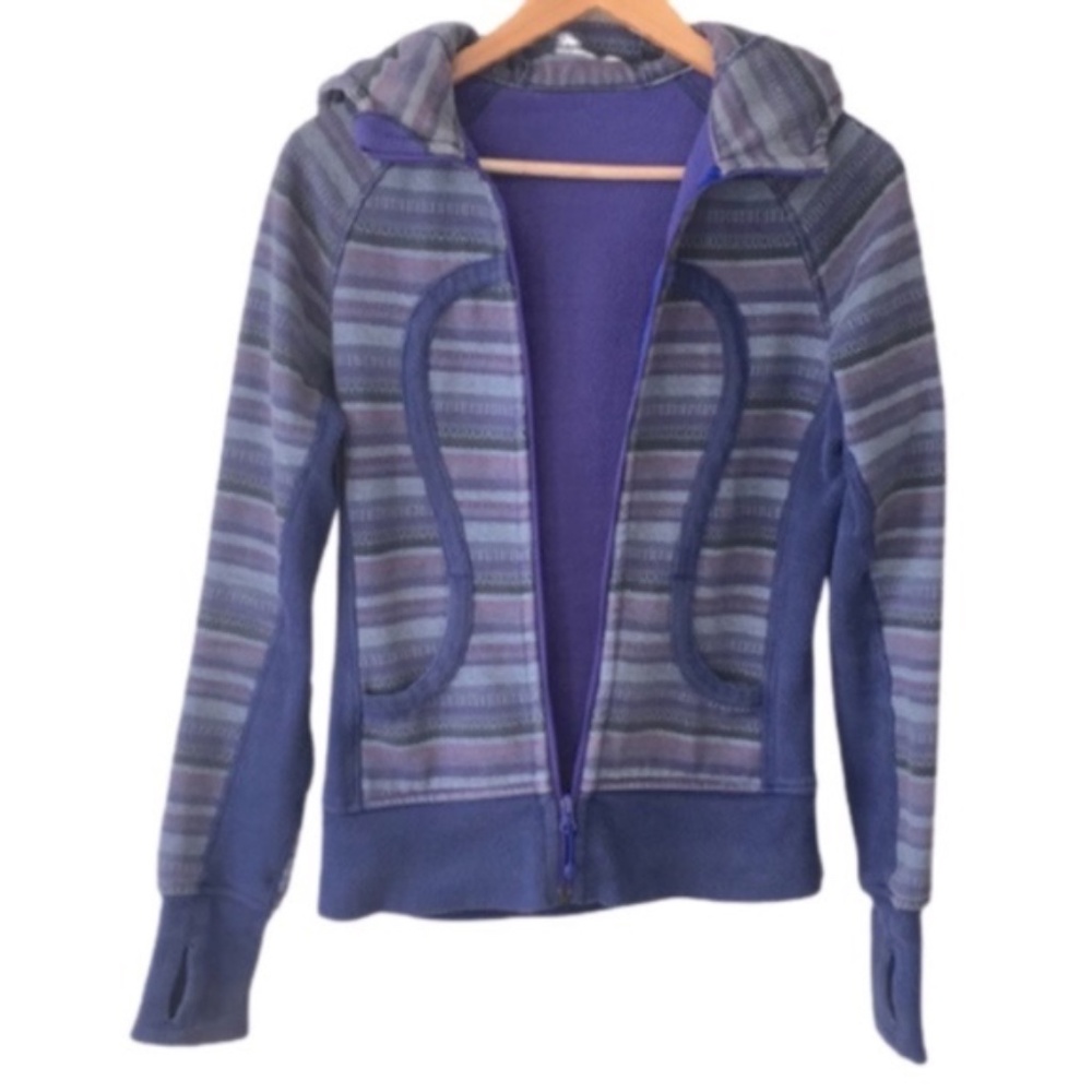 Lululemon Blue Striped Zip Front Hoodie Stride Jac